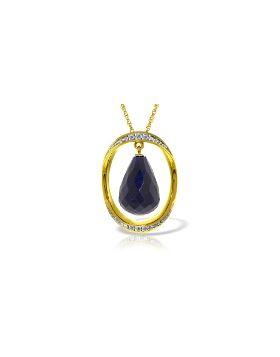 14K Gold Necklace w/ Natural Briolette Dyed Sapphire & Diamonds