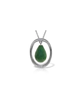 14K White Gold Necklace w/ Natural Briolette Dyed Green Sapphire & Diamonds