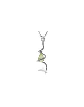 14K White Gold Snake Necklace w/ Dangling Briolette Green Amethyst & Diamond