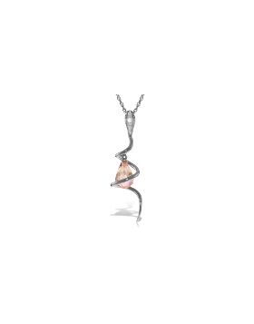 14K White Gold Snake Necklace w/ Dangling Briolette Pink Topaz & Diamond