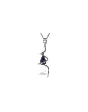 14K White Gold Snake Necklace w/ Dangling Briolette Dyed Sapphire & Diamond