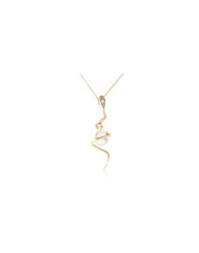 14K Gold Snake Necklace w/ Dangling Briolette White Topaz & Diamond