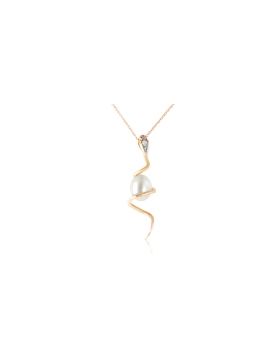 14K Gold Snake Necklace w/ Pear Shape Natural Pearl & Diamond