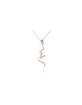 14K Rose Gold Snake Necklace w/ Pear Shape Natural Pearl & Diamond