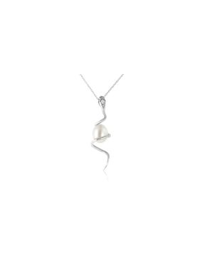 14K White Gold Snake Necklace w/ Pear Shape Natural Pearl & Diamond