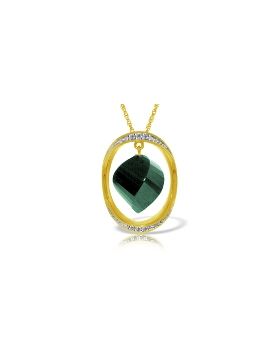 14K Gold Necklace w/ Twisted Briolette Dyed Green Sapphire & Diamonds