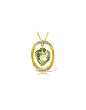 14K Gold Necklace w/ Natural Twisted Briolette Green Amethyst & Diamond