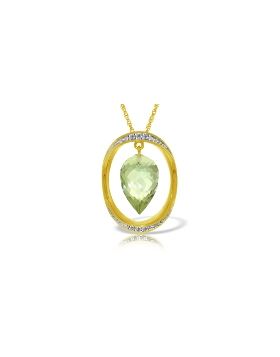 14K Gold Necklace w/ Diamonds & Briolette Pointy Drop Green Amethyst