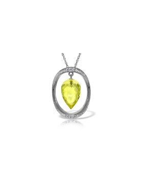 14K White Gold Necklace w/ Diamonds & Briolette Pointy Drop Lemon Quartz