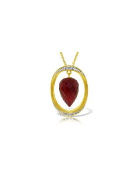 14K Gold Necklace w/ Diamonds & Briolette Pointy Drop Dyed Ruby
