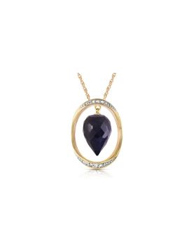 14K Gold Necklace w/ Diamonds & Briolette Pointy Drop Dyed Sapphire
