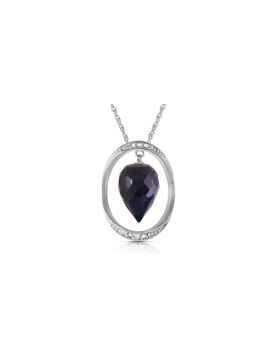 14K White Gold Necklace w/ Diamonds & Briolette Pointy Drop Dyed Sapphire