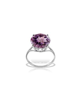 14K White Gold Ring Natural 12 mm Round Amethyst Certified