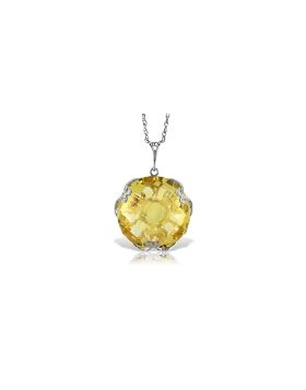 14K White Gold Necklace Round Lemon Quartz Gemstone