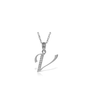 14K White Gold Necklace w/ Natural Diamonds Initial 'v' Pendant