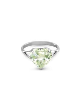 14K White Gold Ring w/ Natural 10.0 mm Heart Green Amethyst