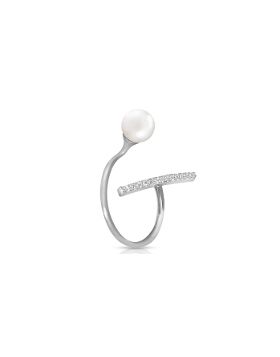 14K White Gold Ring Natural Diamond & Pearl