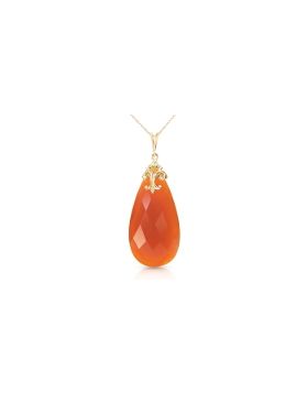 14K Gold Necklace w/ Briolette 31x16 mm Reddish Orange Chalcedony