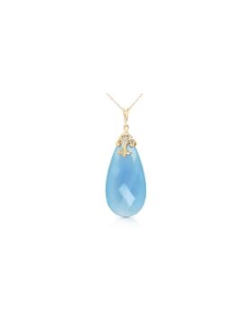 14K Gold Necklace w/ Briolette 31x16 mm Aqua Blue Chalcedony