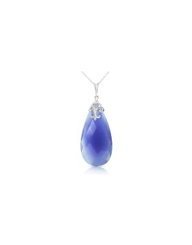 14K White Gold Necklace w/ Briolette 31x16 mm Deep Blue Chalcedony