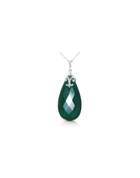 14K White Gold Necklace w/ Briolette 31x16 mm Deep Green Chalcedony