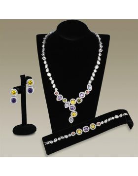 Jewelry Sets,Brass,Rhodium,AAA Grade CZ,Multi Color