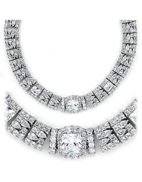 LOAS1305-16 - 925 Sterling Silver Rhodium Necklace AAA Grade CZ Clear