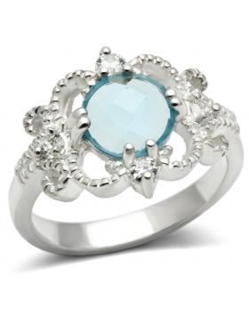 LOS539-9 - 925 Sterling Silver Silver Ring Synthetic Sea Blue