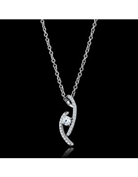 TS515-16+2 - 925 Sterling Silver Rhodium Necklace AAA Grade CZ Clear