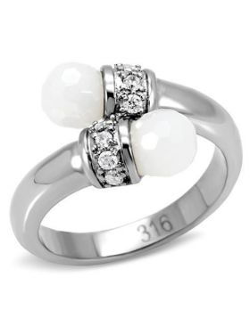 TK101-5 - Stainless Steel High polished (no plating) Ring Milky CZ White