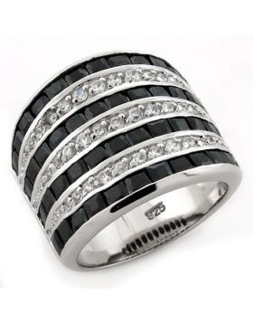 LOAS1089-5 - 925 Sterling Silver Rhodium Ring AAA Grade CZ Jet