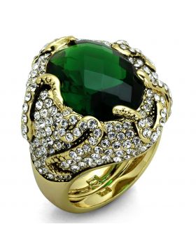 LO3588-8 - Brass Flash Gold Ring Synthetic Emerald