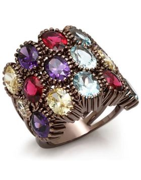 LO1647-10 - Brass Chocolate Gold Ring Synthetic Multi Color