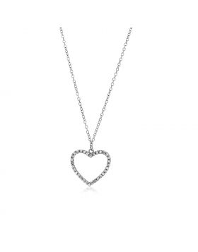 Sterling Silver Heart Necklace with Cubic Zirconias-18''