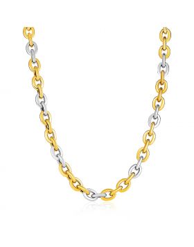 14k TwoTone Yellow and White Gold Rounded Chain Link Necklace-18''