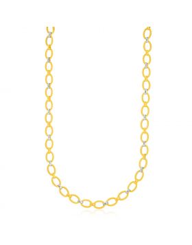 14k Two-Tone Gold Multi-Textured Oval Link Fancy Necklace-18''