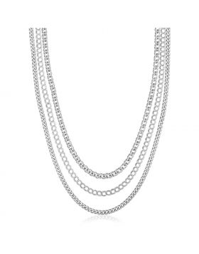 Sterling Silver 18 inch Three Strand Multiple Link Necklace-18''