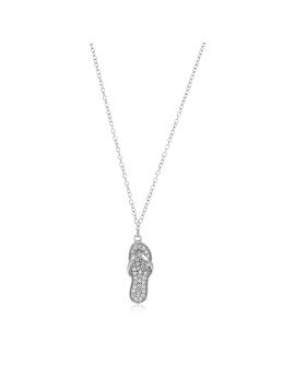 Sterling Silver Flip Flop Necklace with Cubic Zirconias-18''