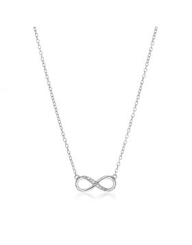 Sterling Silver Petite Infinity Symbol Necklace with Cubic Zirconias-18''