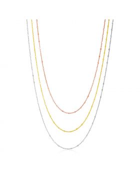 Sterling Silver Three Toned Three Strand Fine Chain Necklace-36''