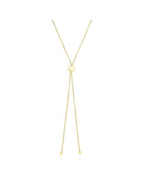14k Yellow Gold Adjustable Heart Style Lariat Necklace-24''
