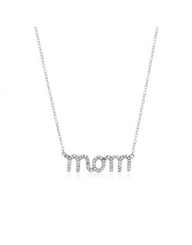 Sterling Silver Mom Necklace with Cubic Zirconias-18''
