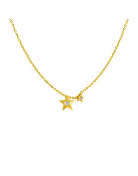 14k Yellow Gold Necklace with Stars and Diamond-18''