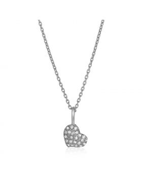 14k White Gold Necklace with Gold and Diamond Heart Pendant (1/10 cttw)-16''