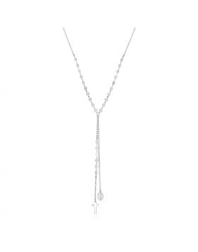 Sterling Silver 18 inch Lariat Necklace with Cross and Religious Medal-18''