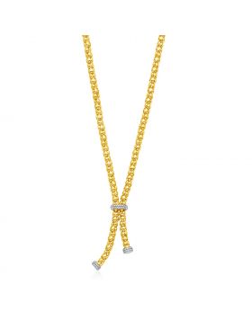 14k Two Tone Gold Spherical Link Lariat Necklace with Diamonds-18''