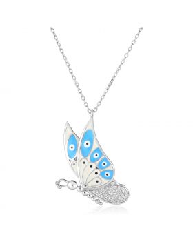 Sterling Silver 18 inch Necklace with Enameled Butterfly-18''