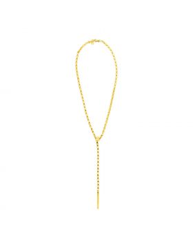 14k Yellow Gold 18 inch Lariat Necklace with Polished Bar and Circles-18''