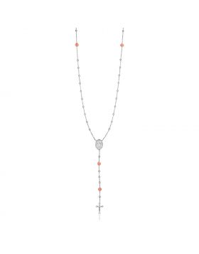 Sterling Silver Two Toned Rosary Style Lariat Necklace-18''