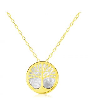 14k Yellow Gold Necklace with Tree of Life Symbol in Mother of Pearl-16''